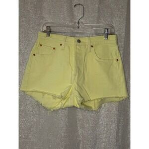 Levi's 501 High Rise Denim Shorts Yellow Frayed Hem Casual Summer‎ W28